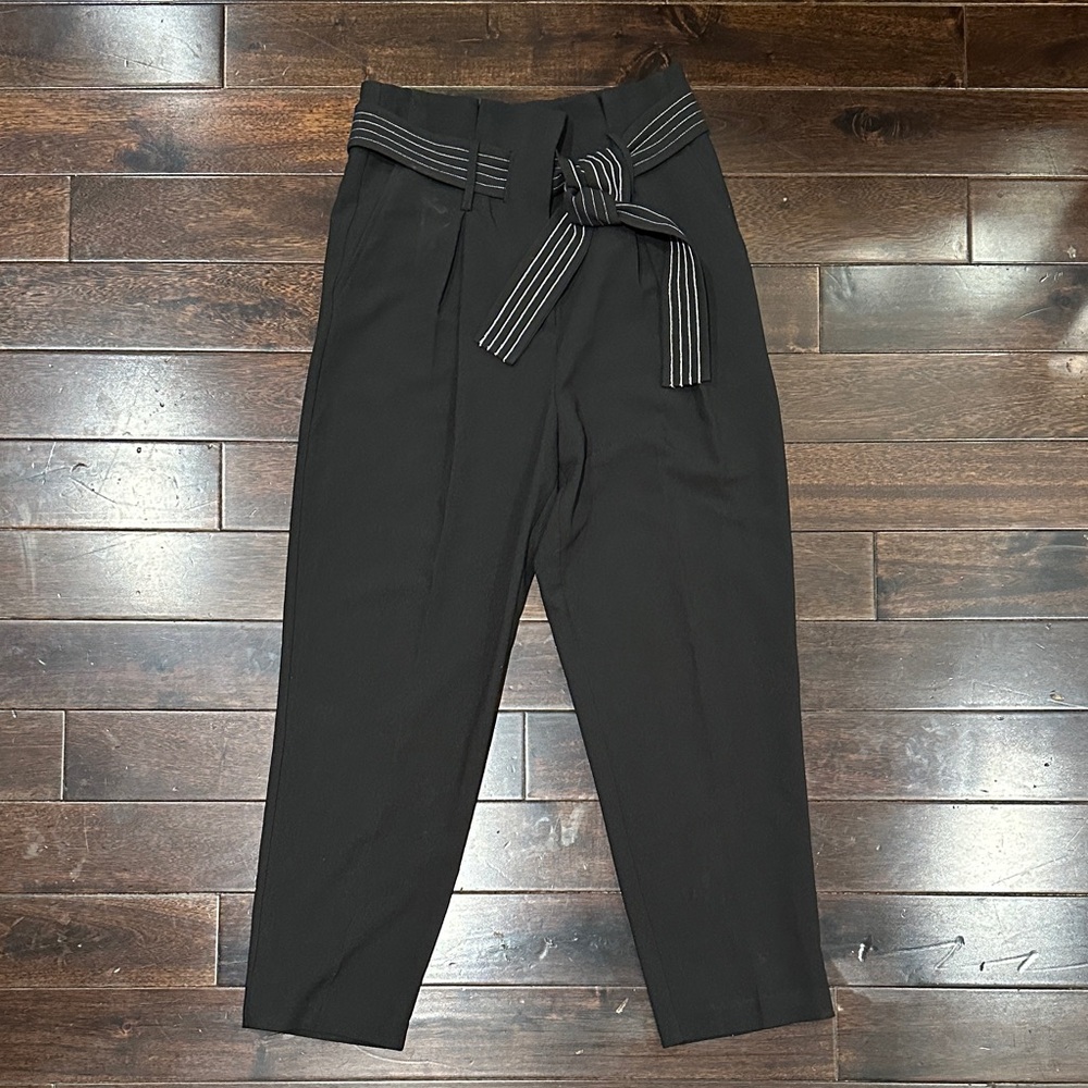 Topshop Black Dress Pants with Striped Belt